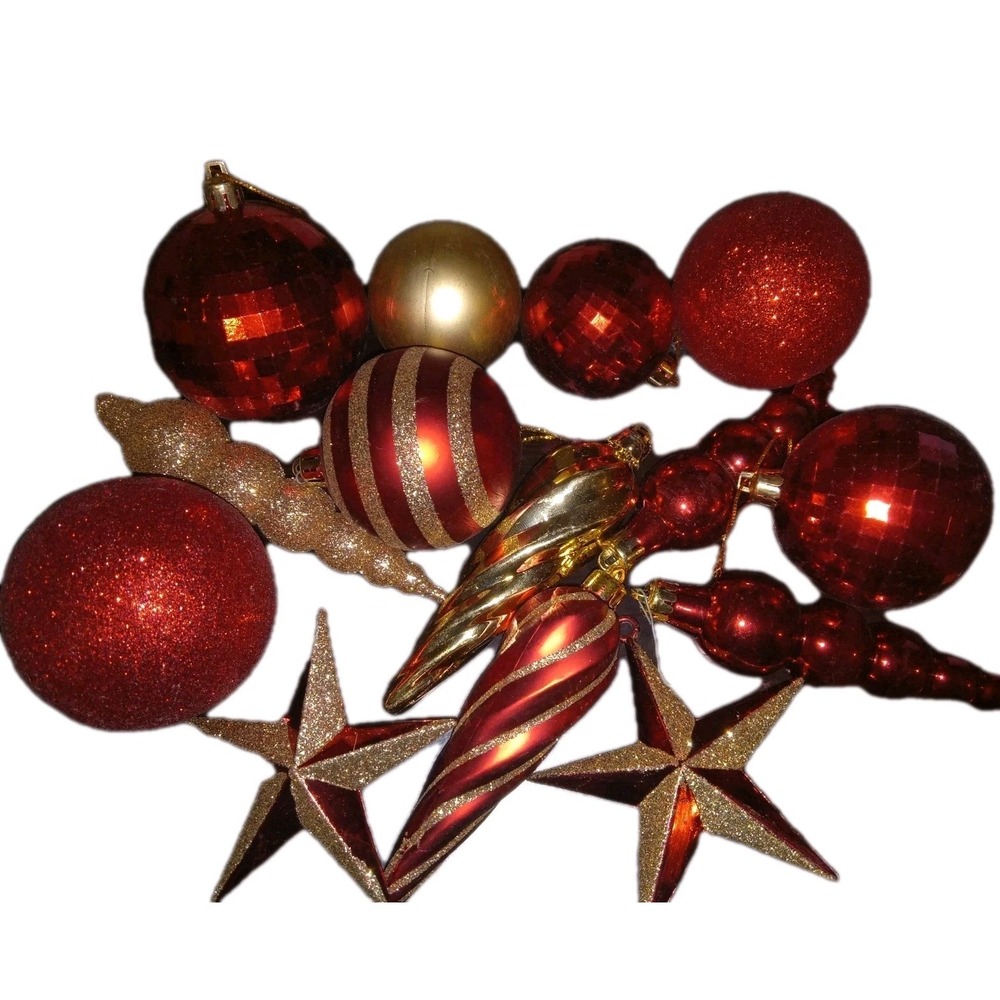 14 Red & Gold Shatterproof Plastic Spiral Droplet Ball Christmas Tree Ornaments
